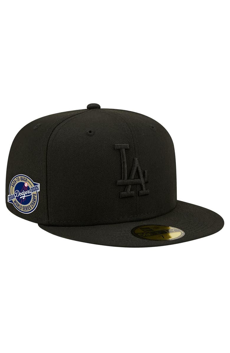 New Era Men's New Era Black Los Angeles Dodgers 2024/25 Back to Back Champions Circle Side Patch Fitted 59FIFTY Hat, Main, color, Black