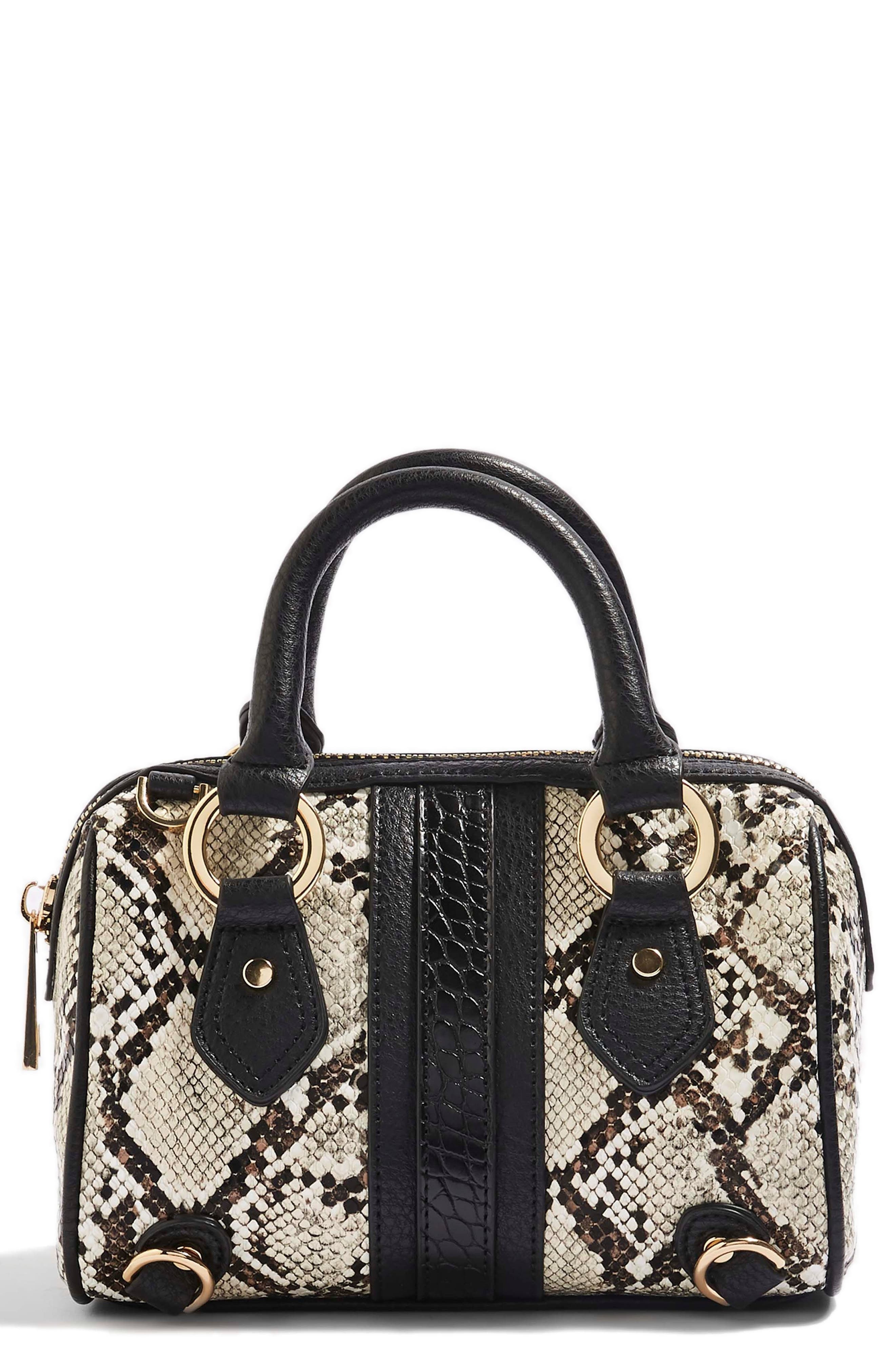 Topshop Faux Snakeskin Bowler Bag, Main, color, 