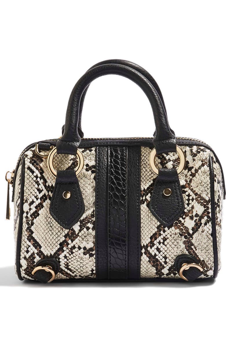Topshop Faux Snakeskin Bowler Bag, Main, color,
