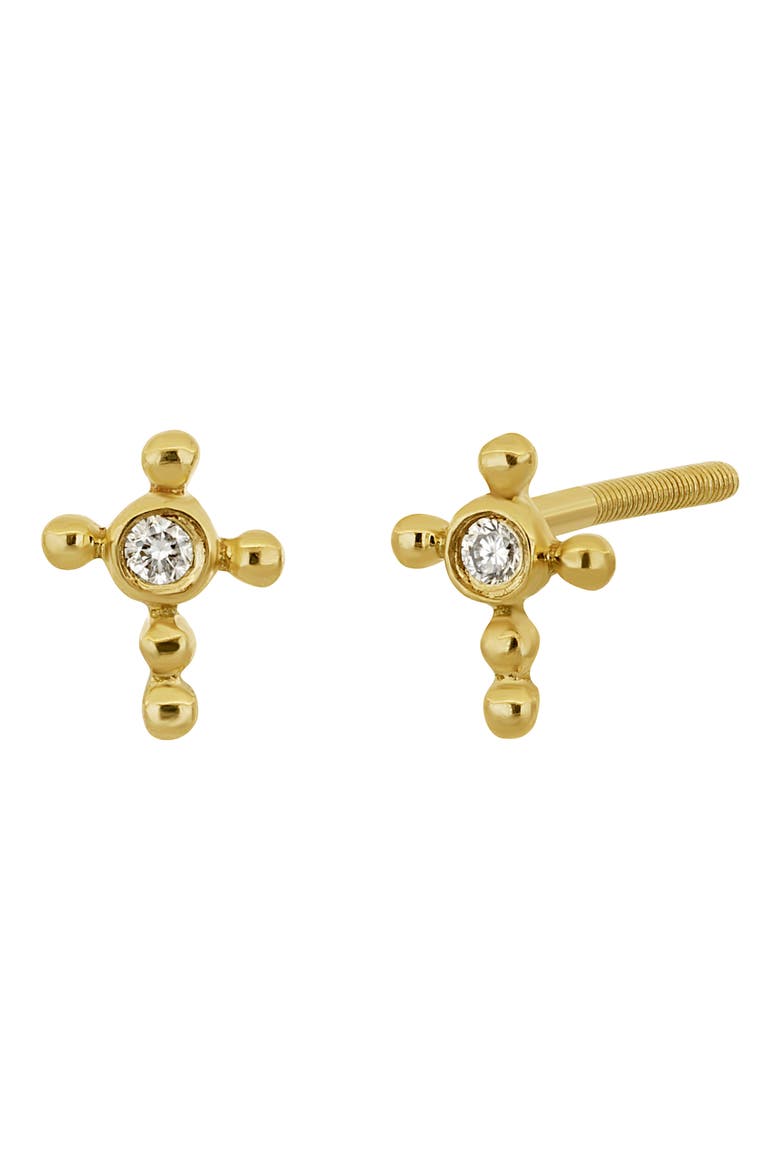 Kids' 18K Gold Diamond Cross Stud Earrings (Nordstrom Exclusive), Main, color, 14K YELLOW GOLD