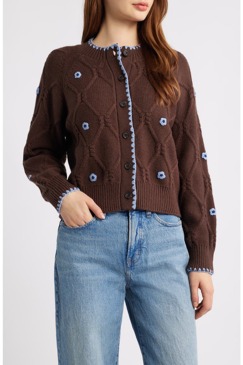 Laurie Floral Stitch Cardigan, Main, color, WALNUT DAISY