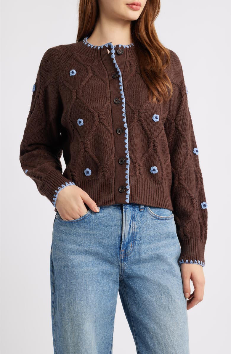 Rails Laurie Floral Stitch Cardigan, Main, color, Walnut Daisy