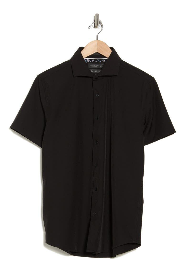Solid Short Sleeve Button-Up Tech Shirt, Alternate, color, BLACK