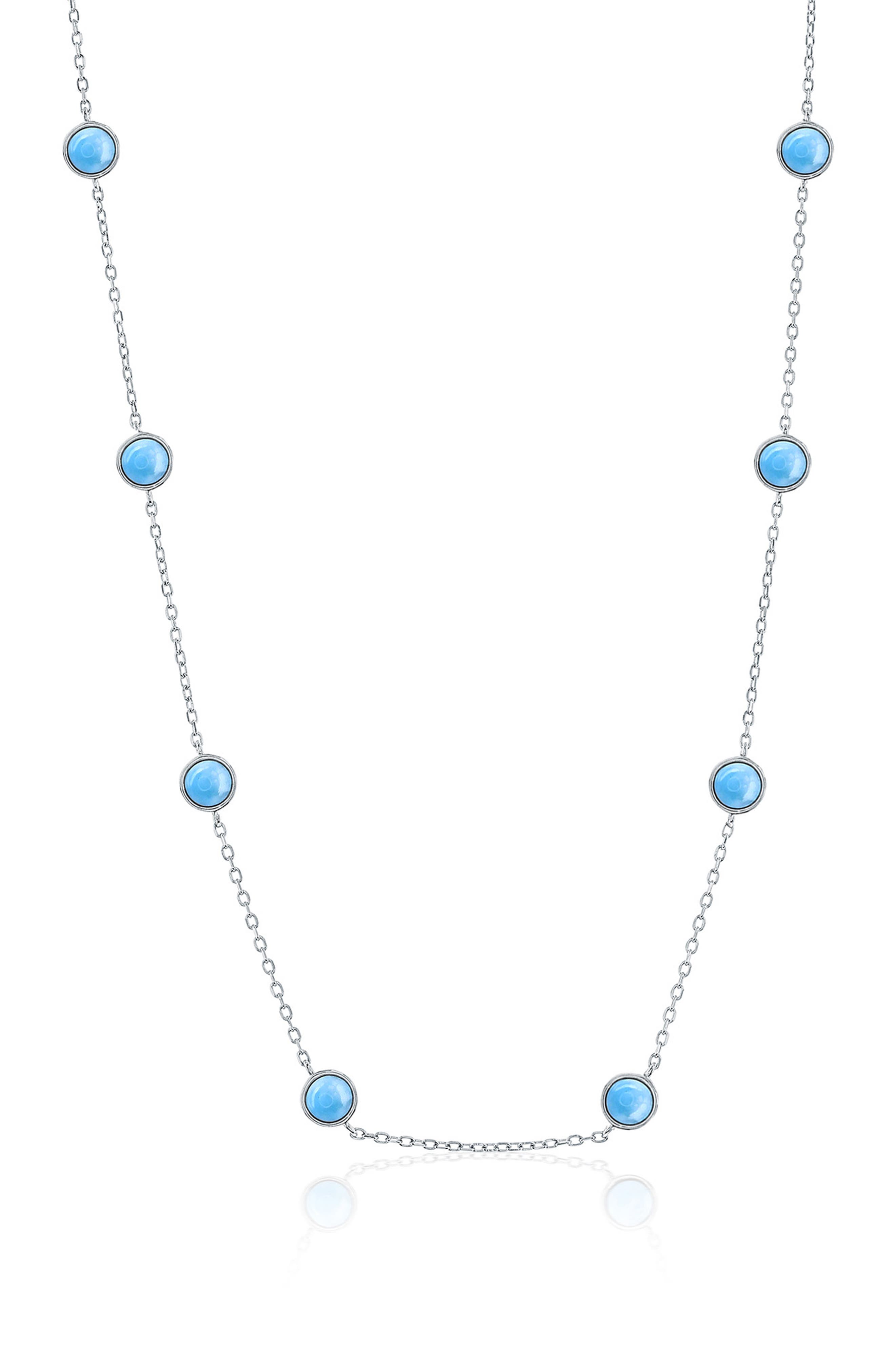 SIMONA Sterling Silver Round Larimar Station Chain Necklace
