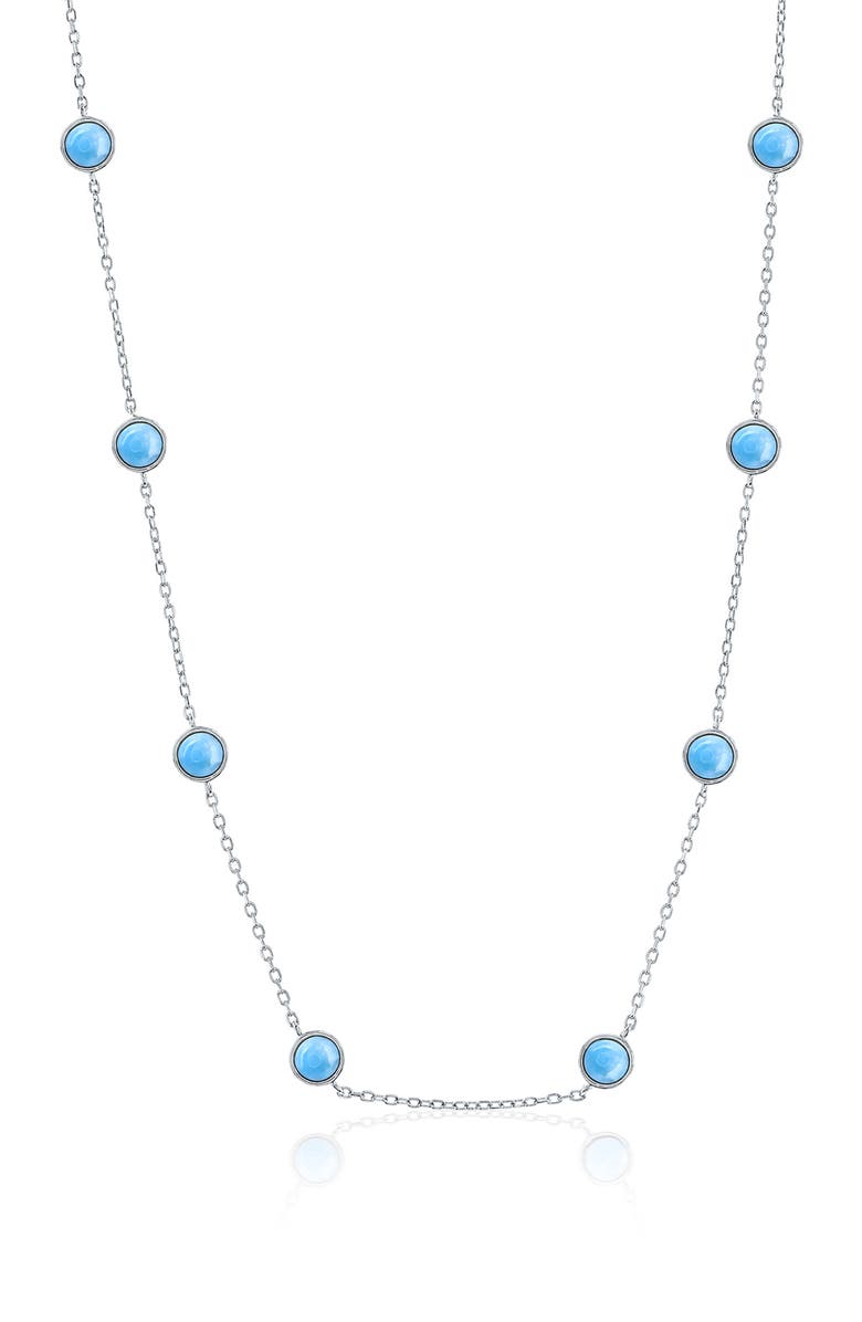 SIMONA Sterling Silver Round Larimar Station Chain Necklace, Main, color, 