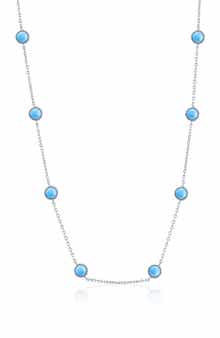 SIMONA Sterling Silver Round Larimar Station Chain Necklace