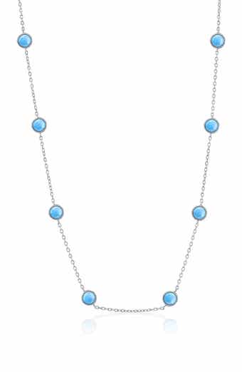 Sterling Silver Round Larimar Station Chain Necklace