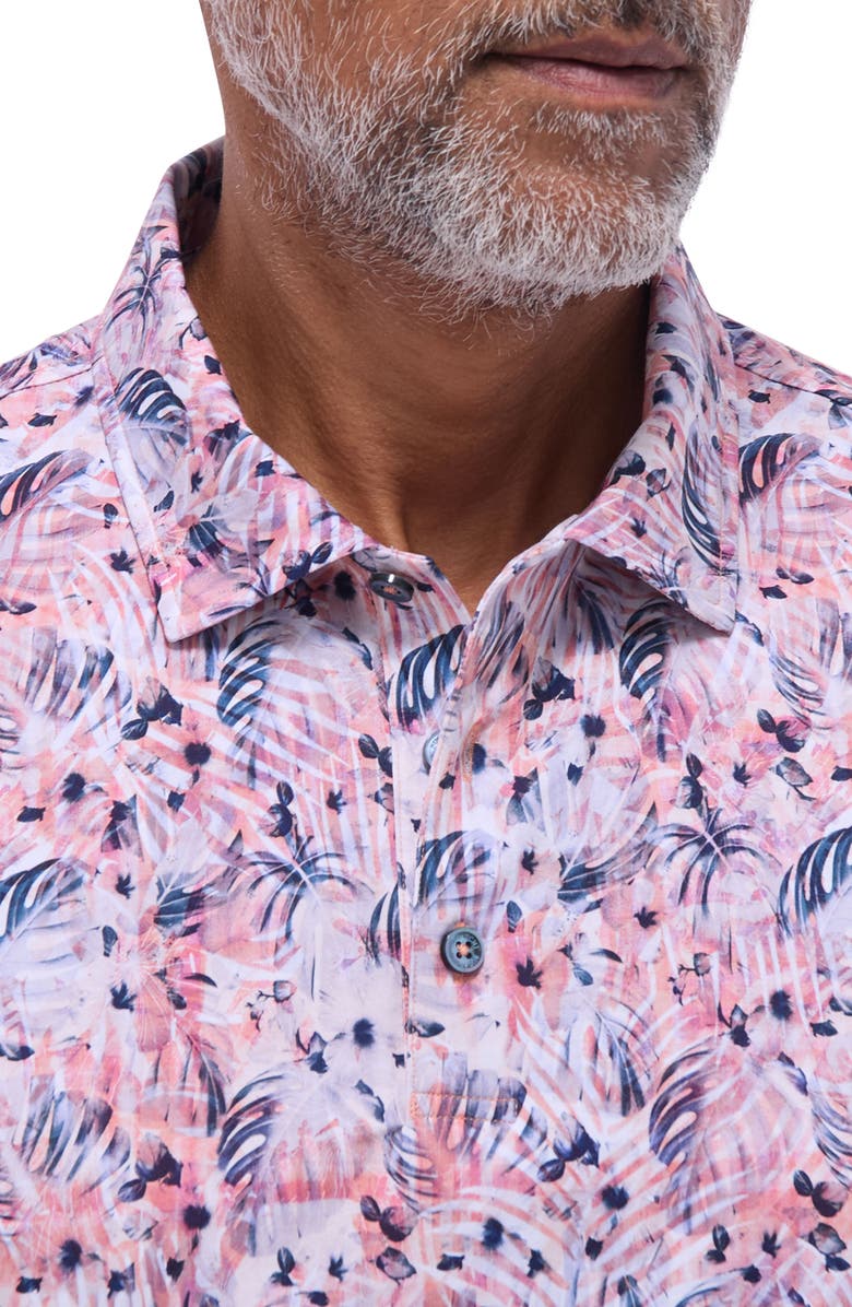 Bugatchi Victor OoohCotton<sup>®</sup> Leaf Print Polo, Alternate, color, Chili