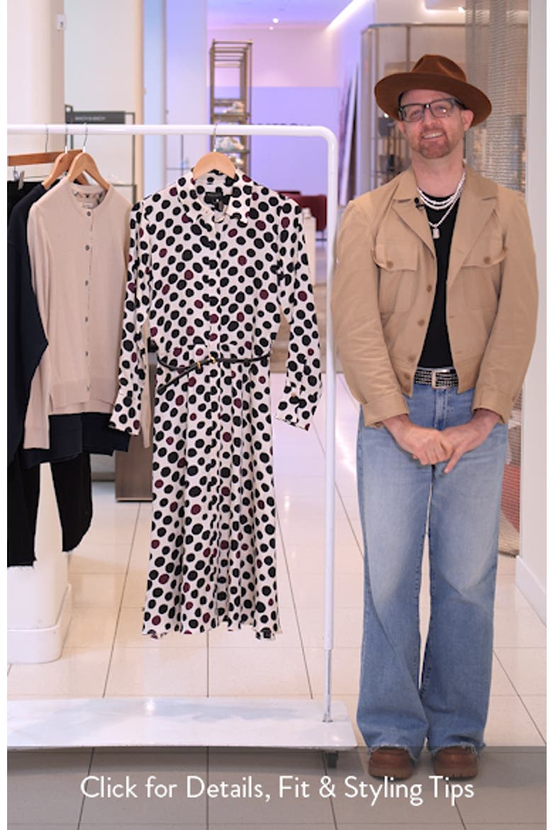 Mixed Dot Long Sleeve Belted Midi Shirtdress video