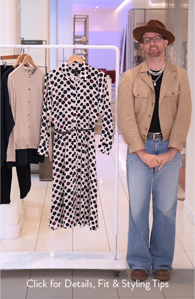 Mixed Dot Long Sleeve Belted Midi Shirtdress, sales video thumbnail