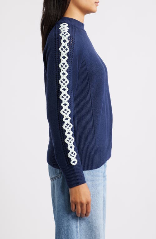 City Blues Embroidered Sleeve Mock Neck Sweater In Blue