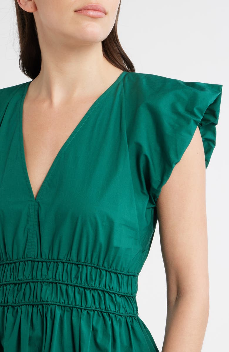 BOSS Orange Ruffle Sleeve Cotton Poplin Dress, Alternate, color, Amazonite