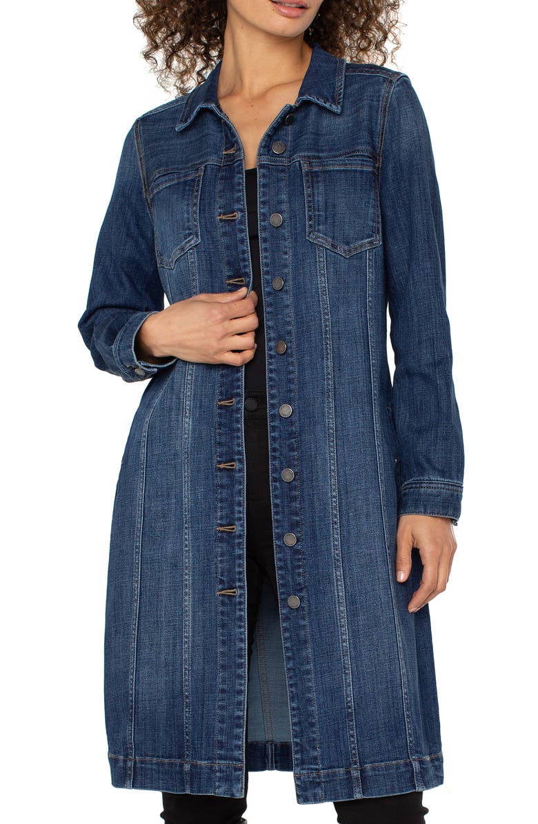 Liverpool Los Angeles Long Denim Trucker Jacket, Main, color, 