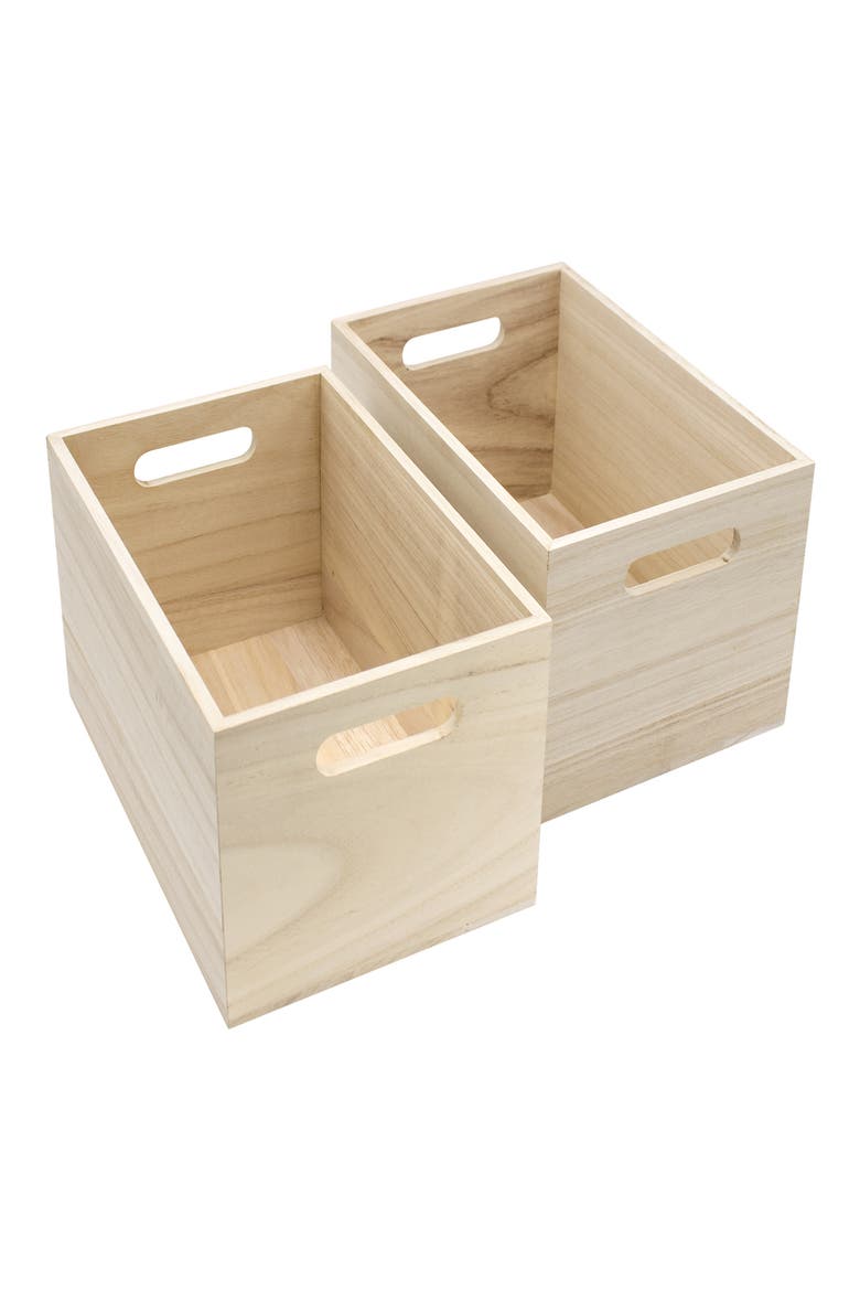 Set of 2 Wooden Organizing Crates, Main, color, NATURAL