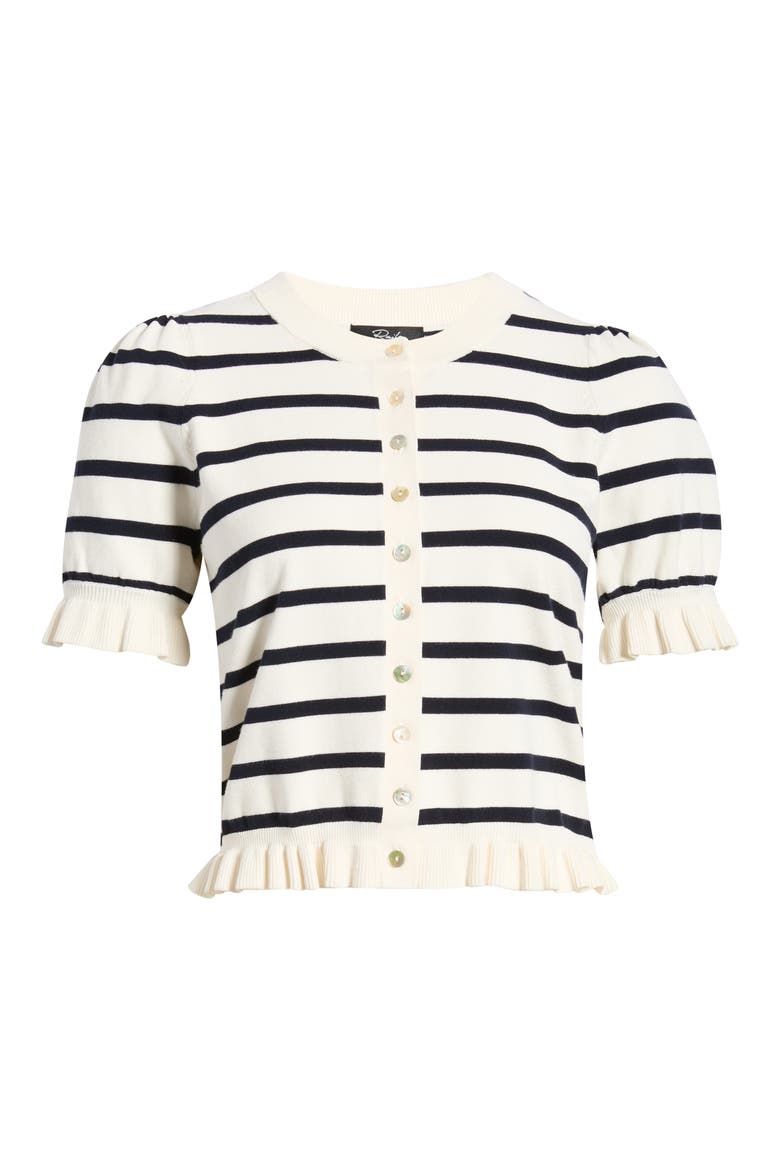 Lora Stripe Short Sleeve Cardigan, Alternate, color, IVORY NAVY STRIPE