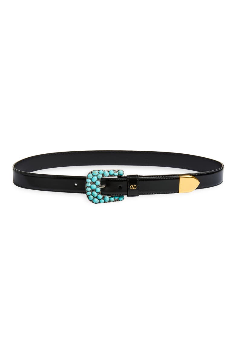 VLOGO Signature Leather Belt, Main, color, BLACK