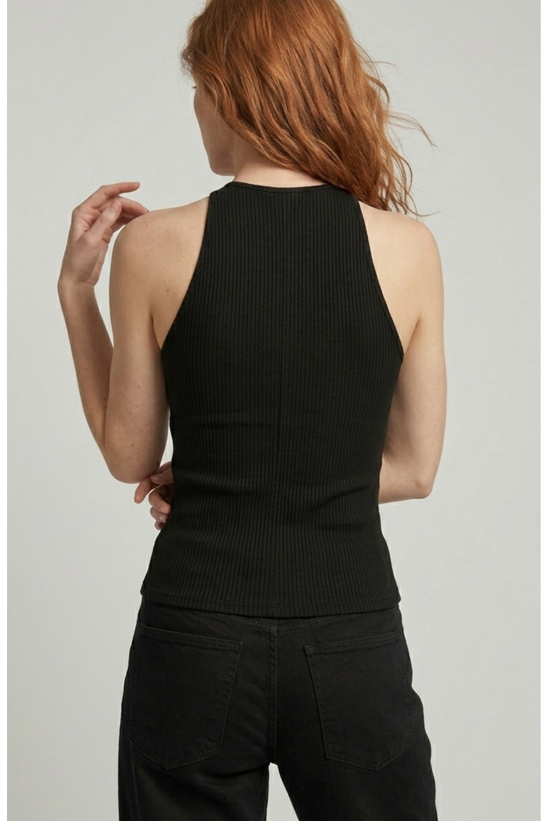 Callie Rib Halter Top with Seam Shaping, Alternate, color, Black
