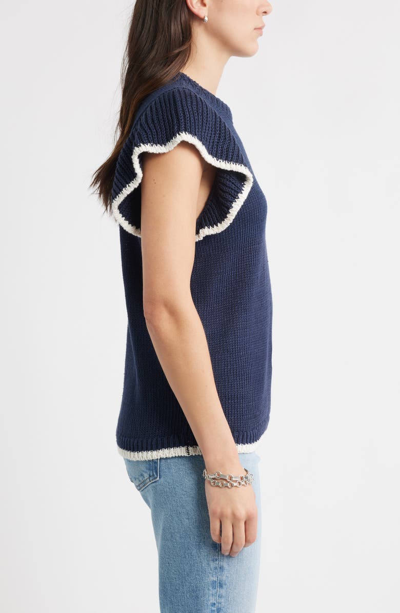 Caslon<sup>®</sup> Flutter Sleeve Linen & Cotton Sweater, Alternate, color, Navy Still