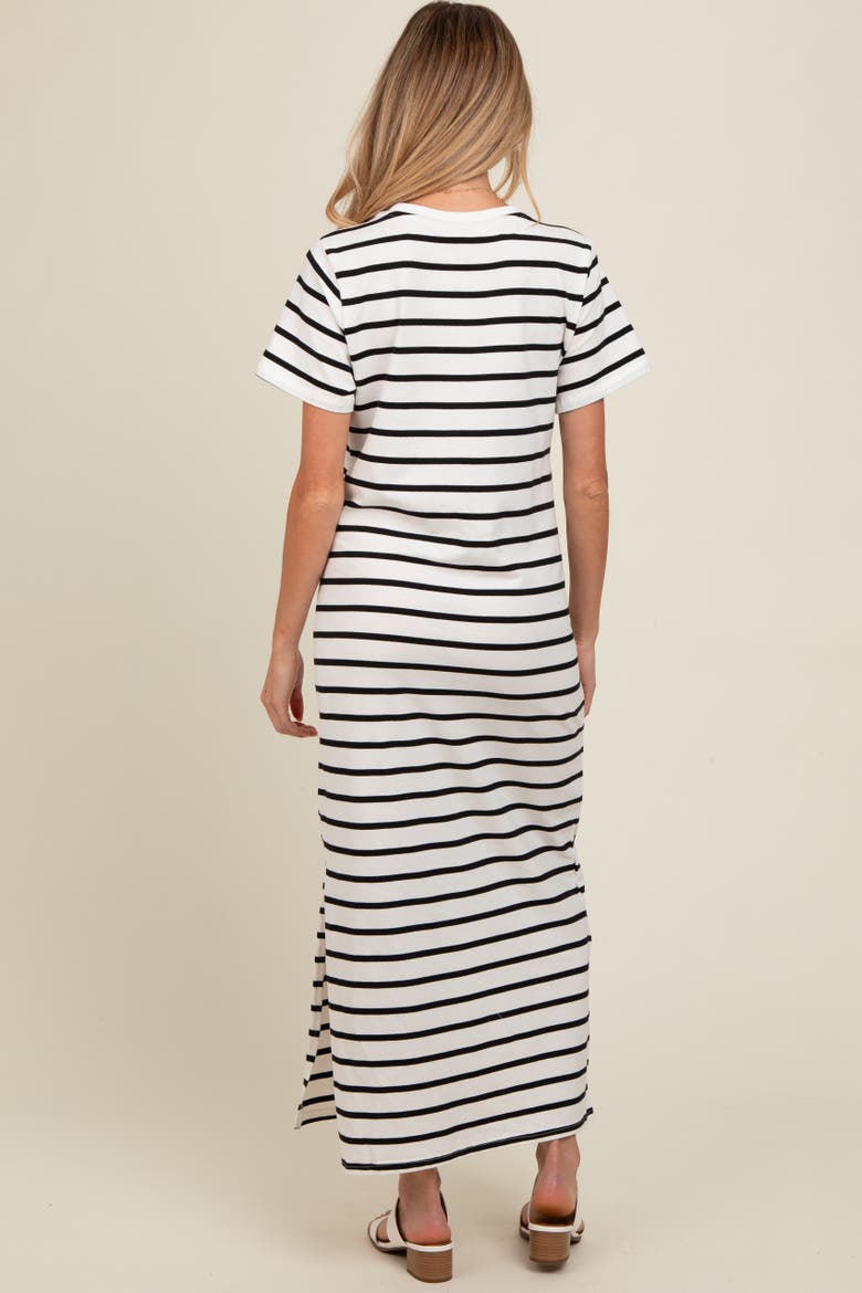 Striped Side Slit Maxi Dress, Alternate, color, White
