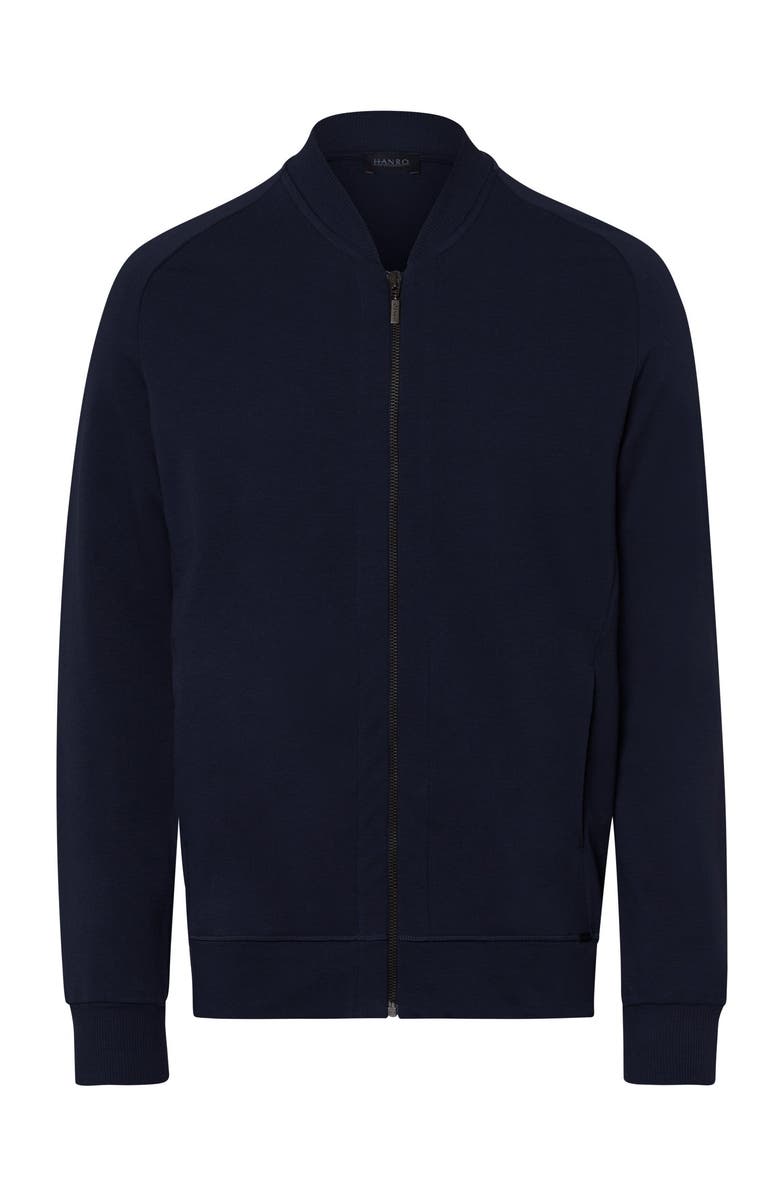 Hanro Living Cotton Zip-Up Jacket, Main, color, Black Iris