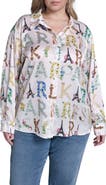 KARL LAGERFELD PARIS Logo Print Satin Button-Up Shirt