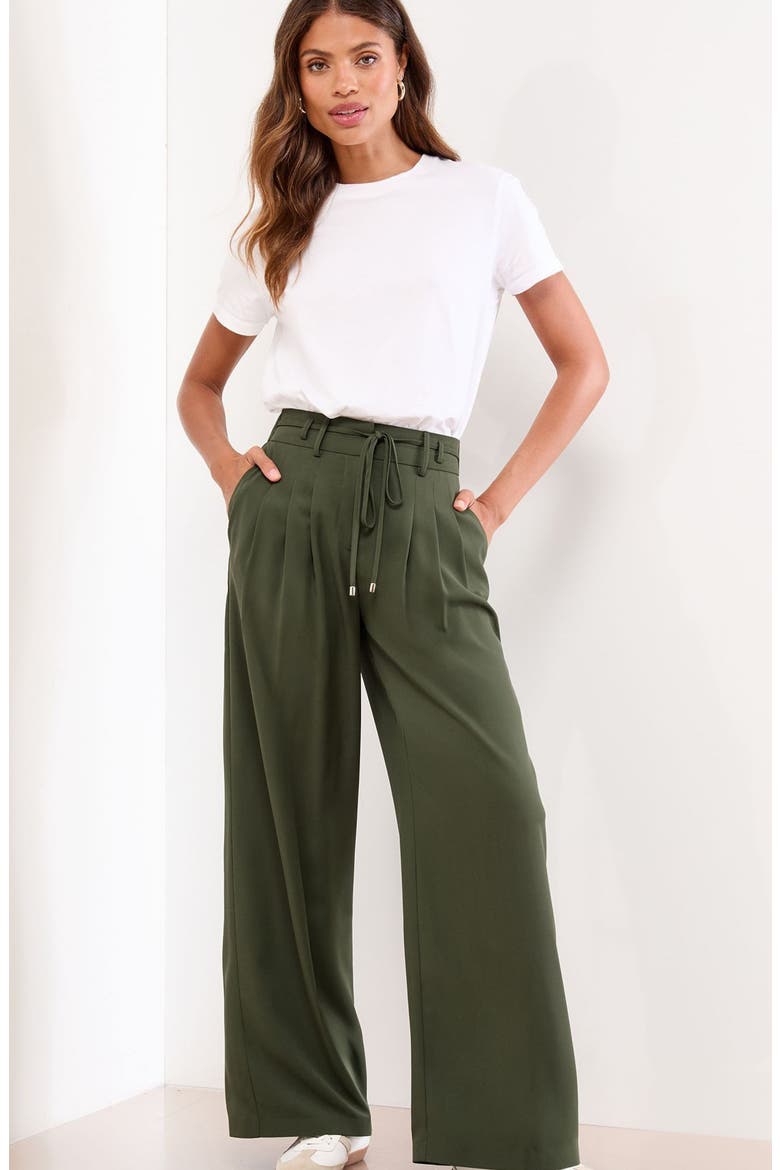 Belted Wide Leg Pants, Alternate, color, GREEN