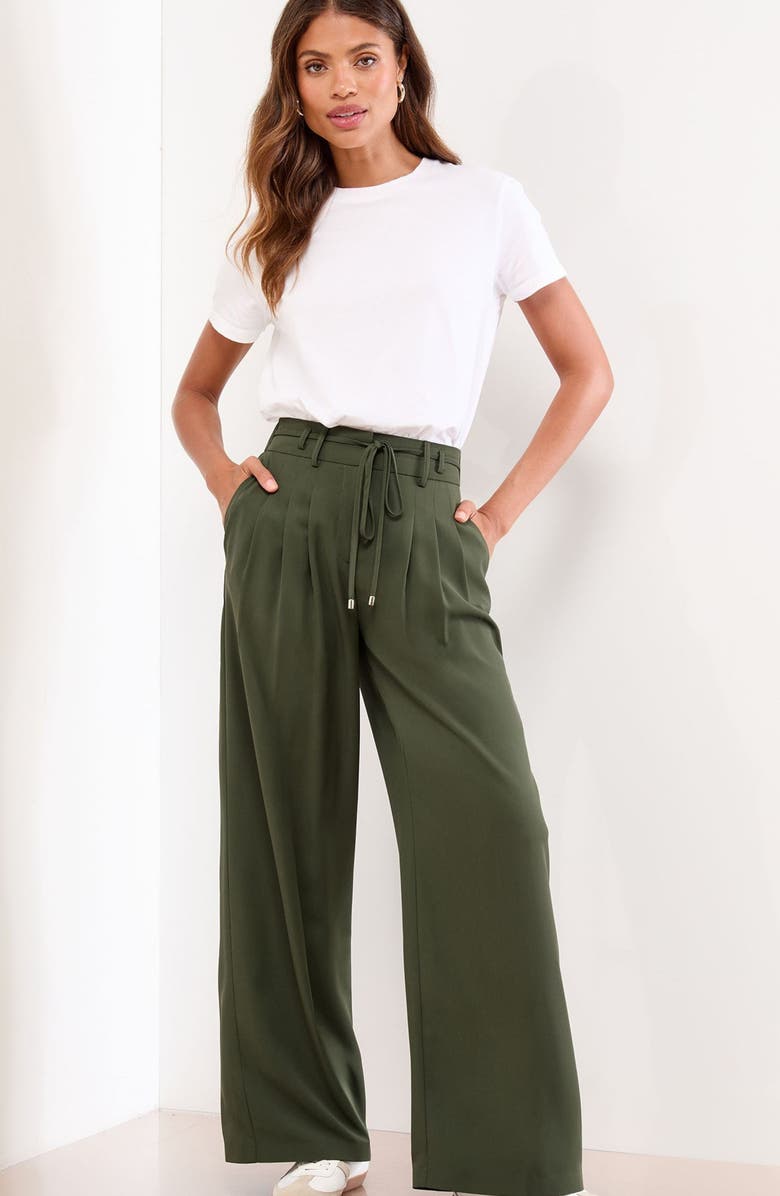 Lipsy Belted Wide Leg Pants, Alternate, color, Green