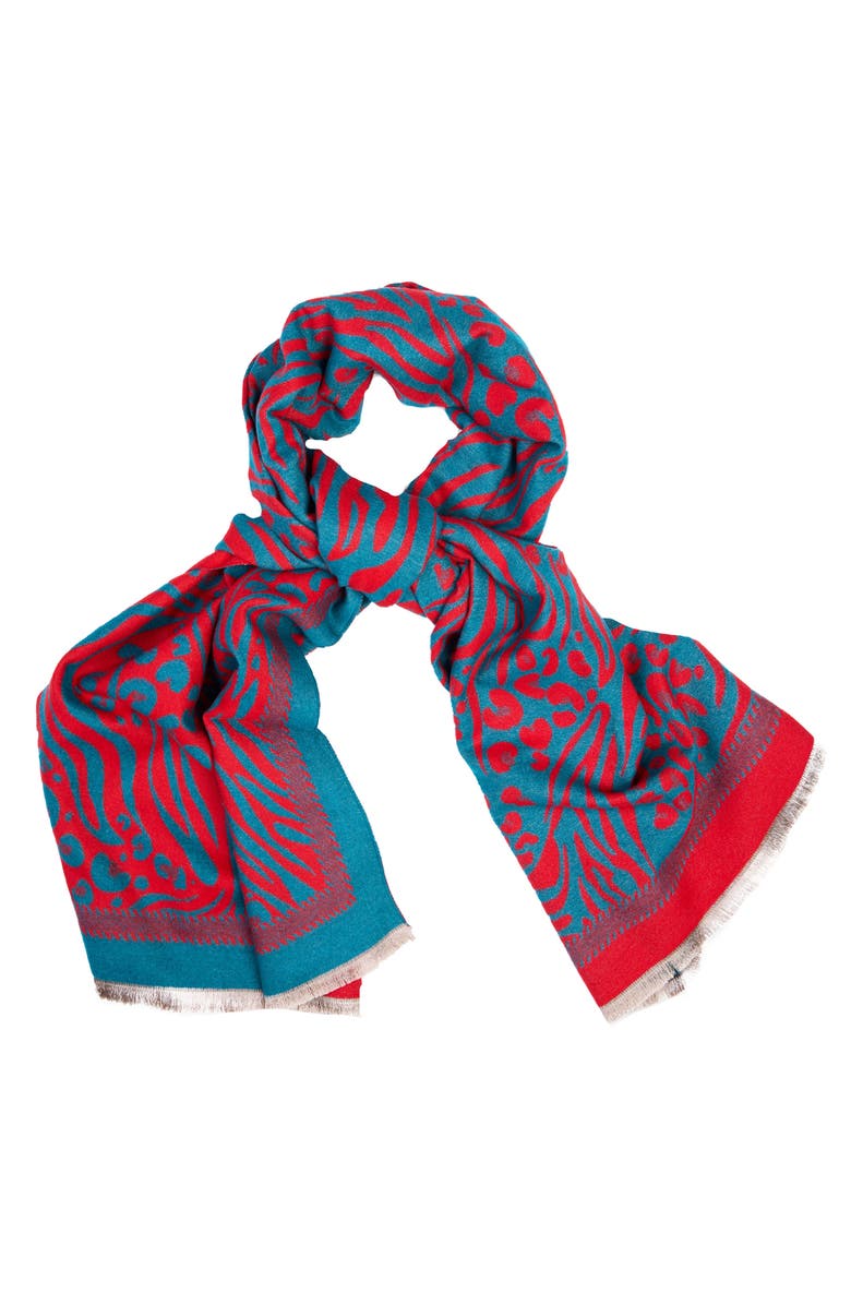 SAACHI Bold Mixed Animal Print Scarf, Main, color, Blue