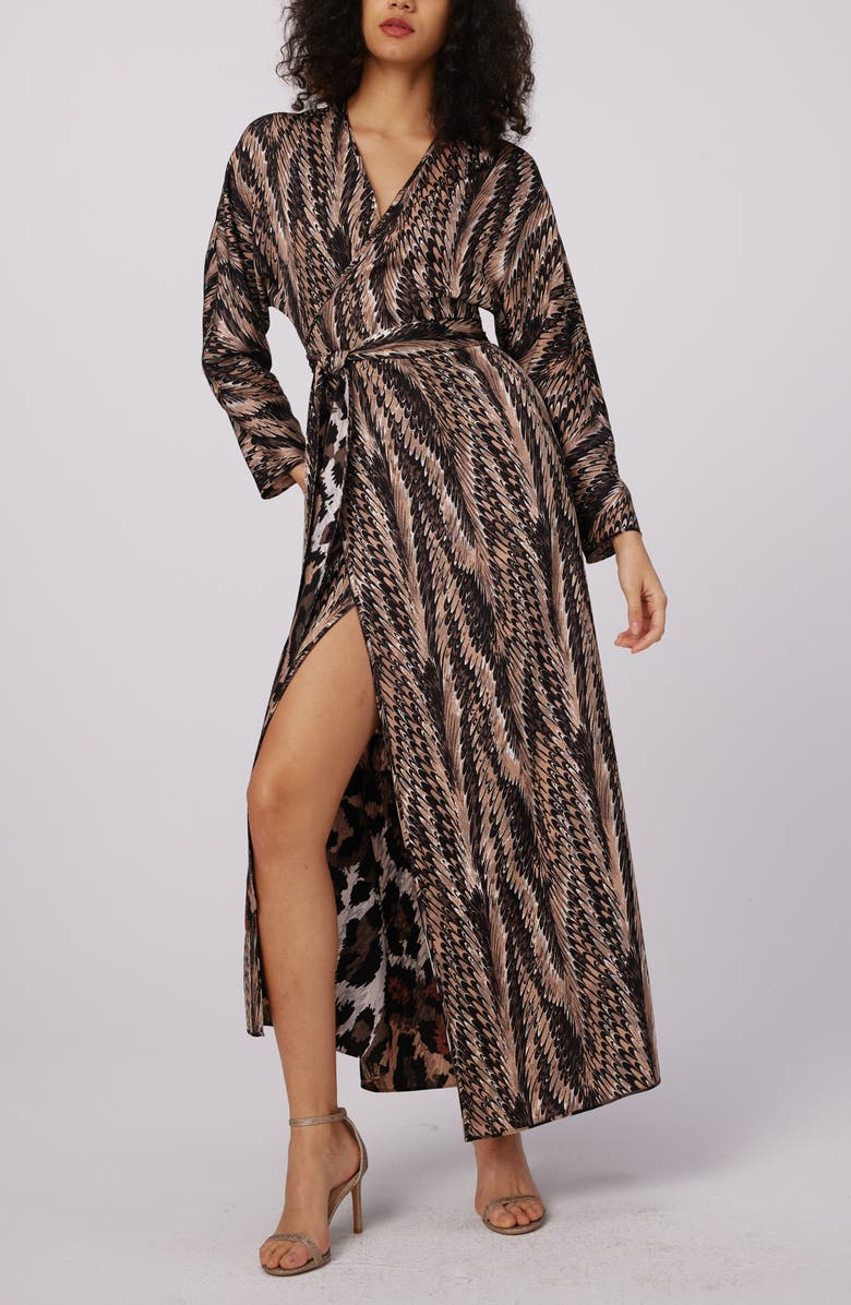 DVF Babette Reversible Long Sleeve Maxi Wrap Dress, Alternate, color, 