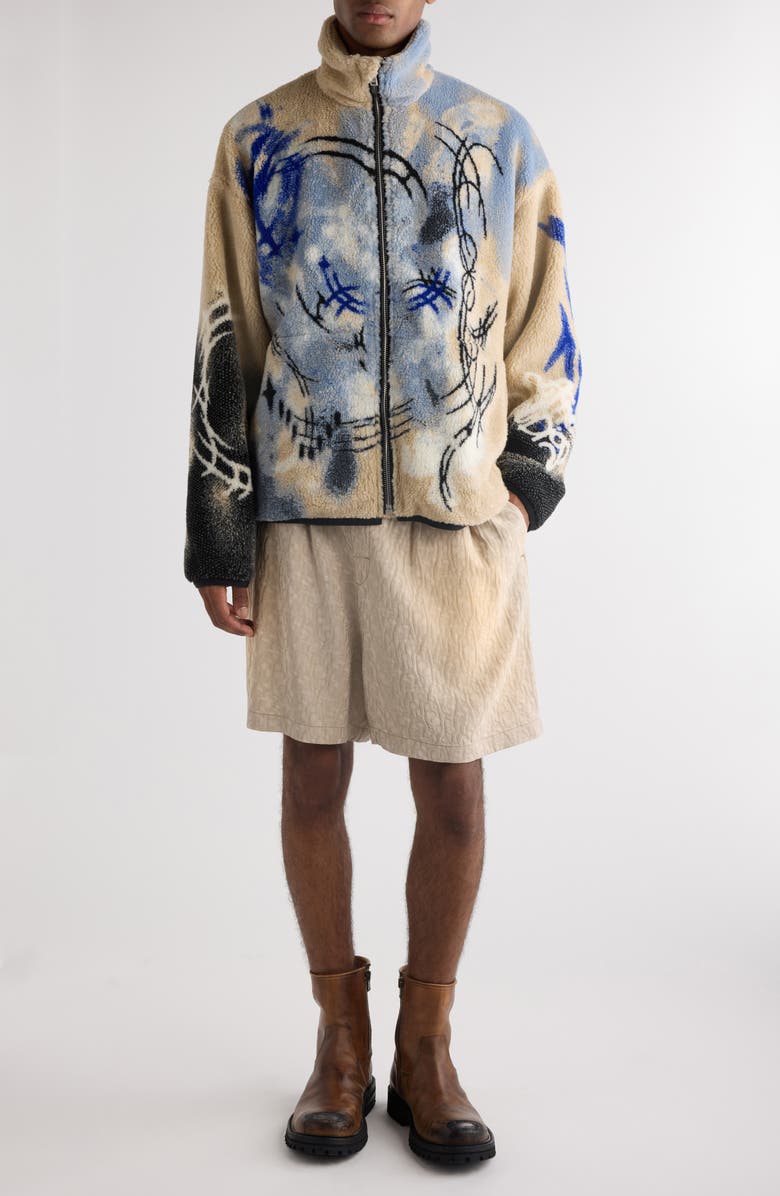 Acne Studios Oversize Spray Painted Fleece Zip Jacket, Main, color, 