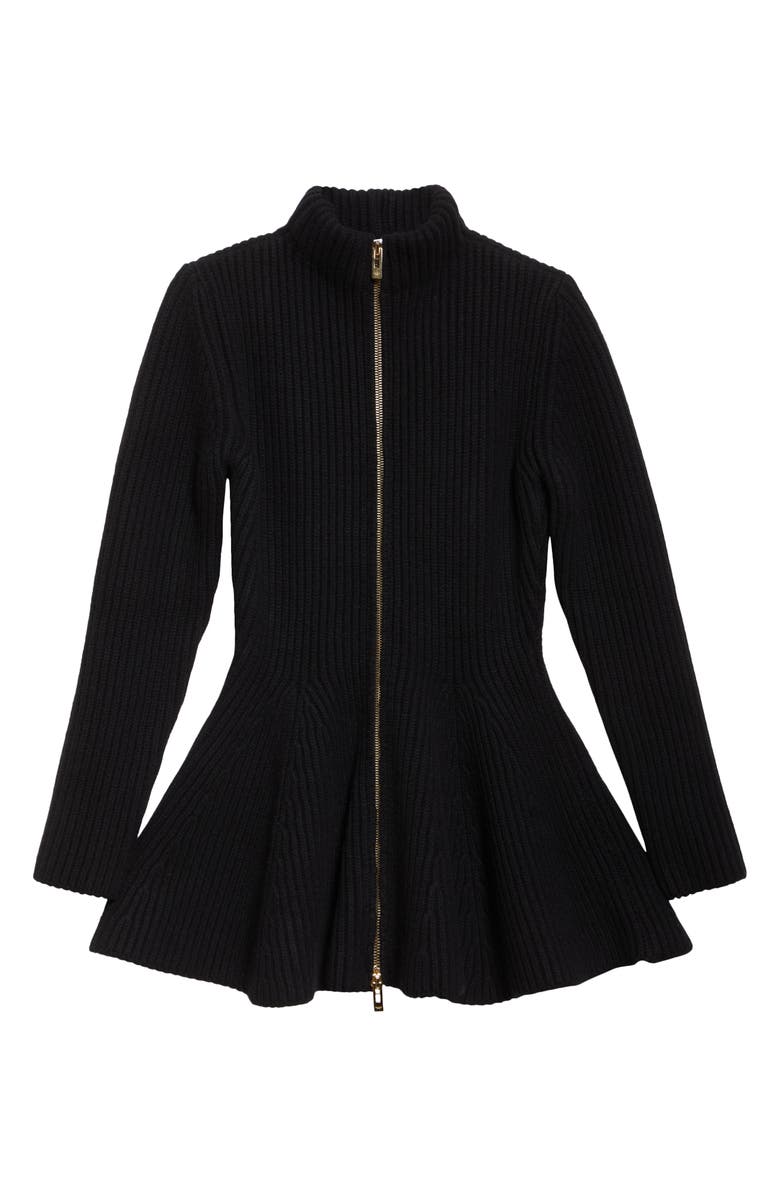 Alaïa Rib Wool & Cashmere Peplum Cardigan, Alternate, color, 