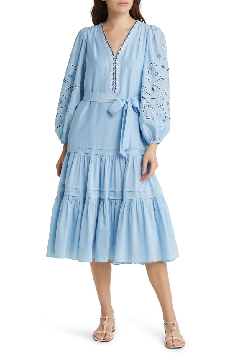 KOBI HALPERIN Kassandra Tie Waist Long Sleeve Poplin Dress, Main, color, 