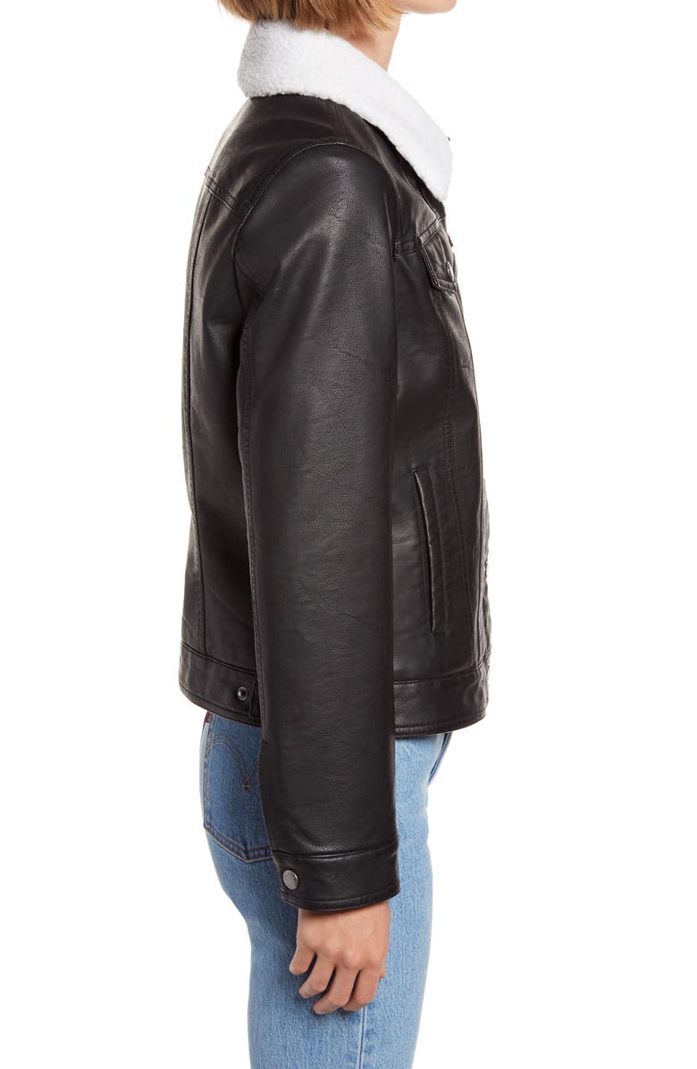 Levi's<sup>®</sup> Faux Leather Trucker Jacket with Faux Shearling Collar, Alternate, color,