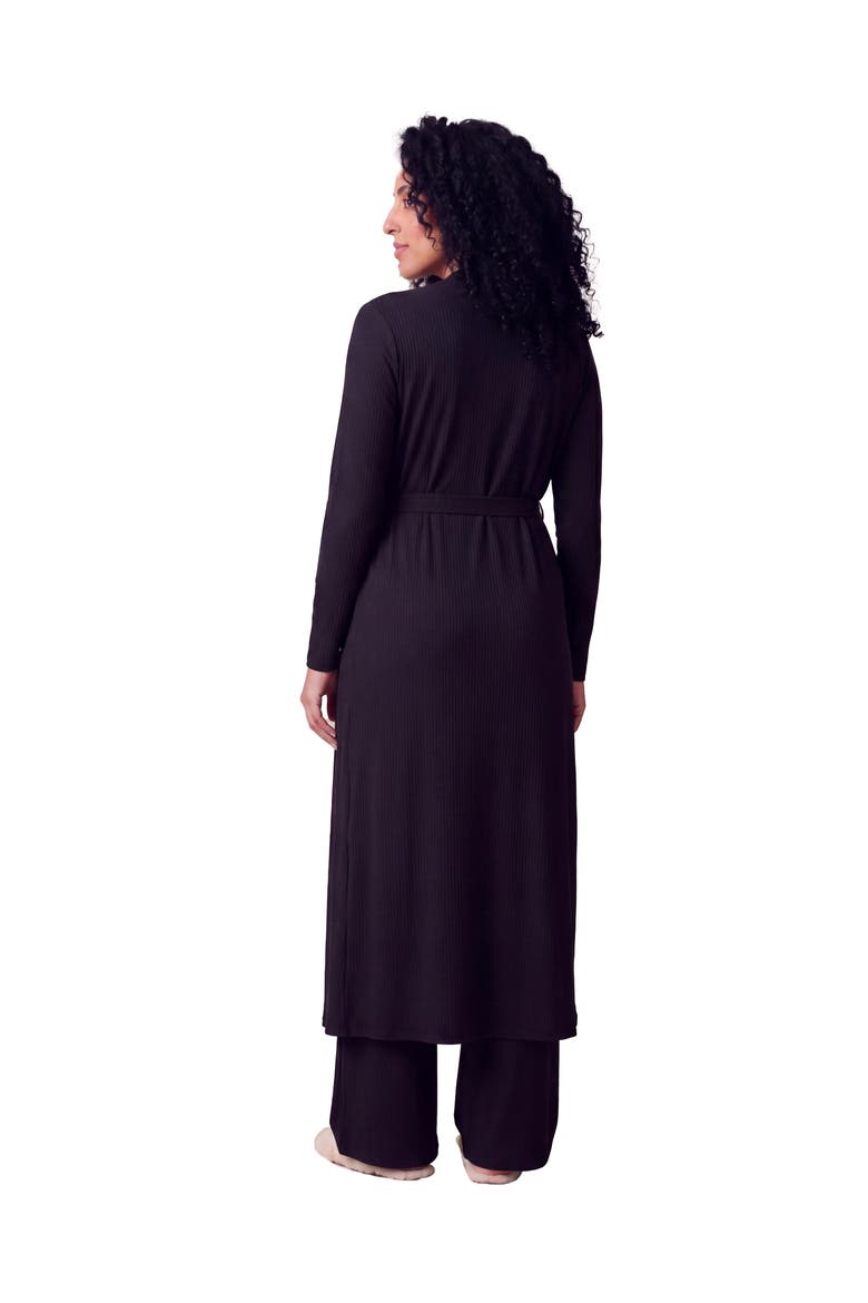 Maternity Basic Long Sleeve Tie Waist Soft Jacket and Elastic Waist Wide Leg Pant Set, Alternate, color, Black