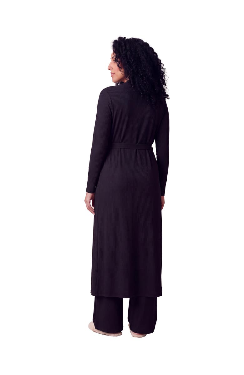 24seven Comfort Apparel Maternity Basic Long Sleeve Tie Waist Soft Jacket and Elastic Waist Wide Leg Pant Set, Alternate, color, Black