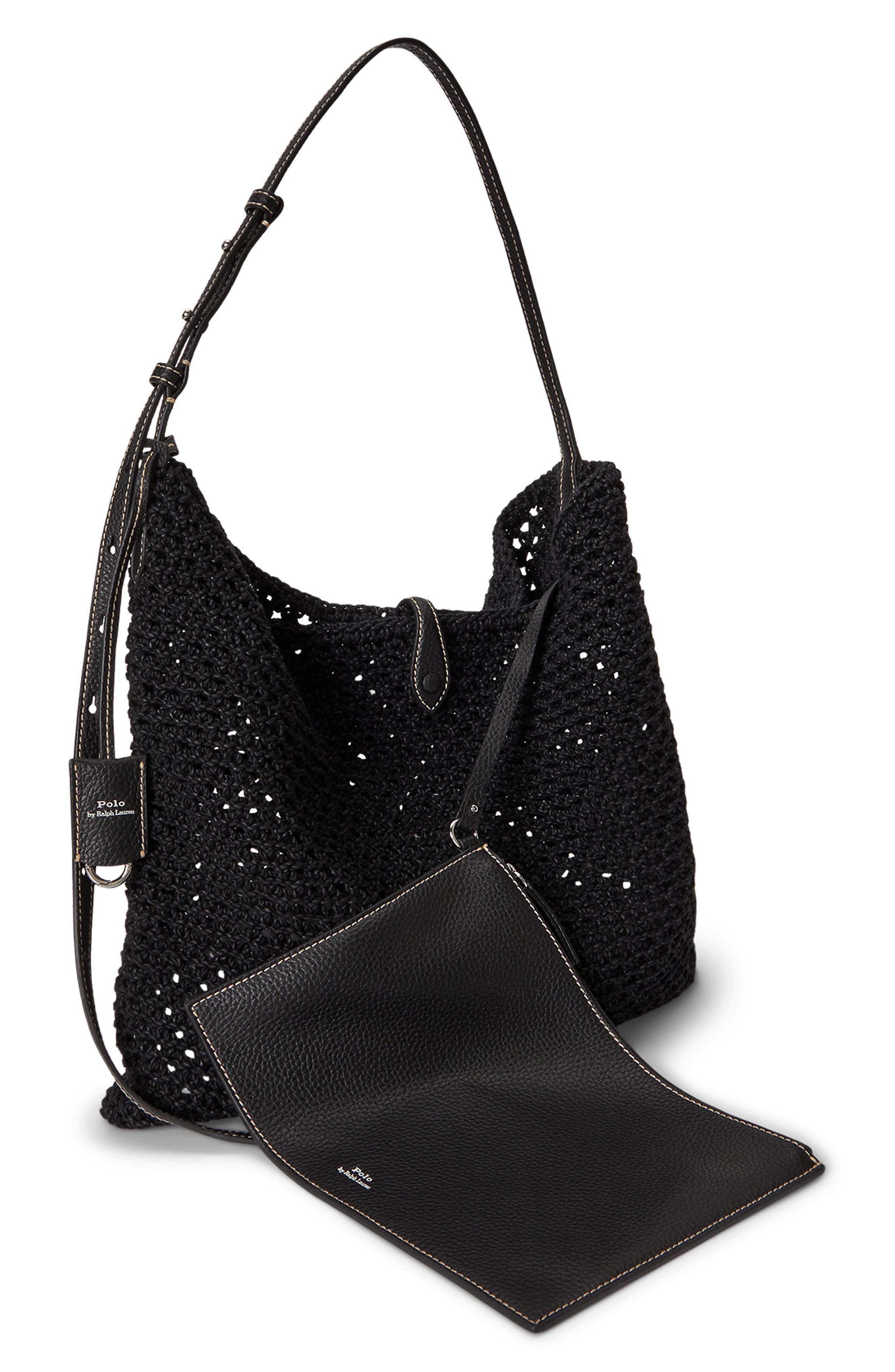 Polo Ralph Lauren Polo Play Open Weave Messenger Bag, Alternate, color, Black