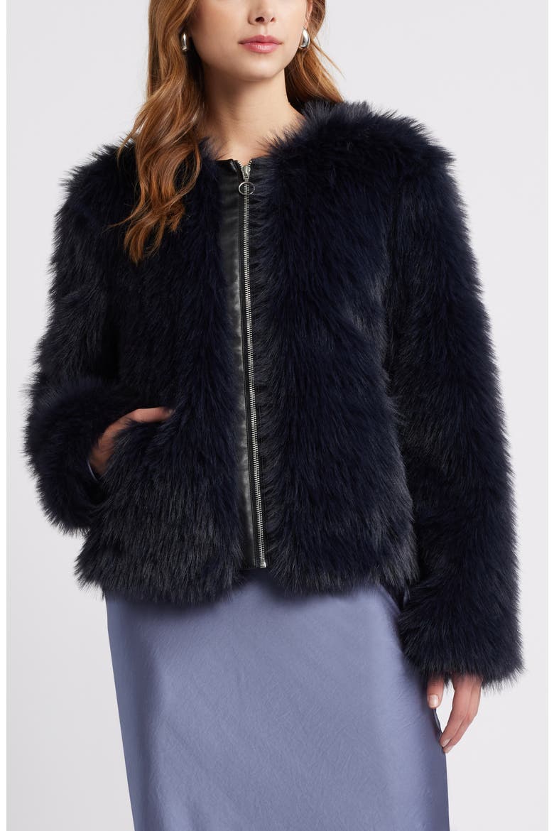 Faux Fur Crop Jacket, Alternate, color, NAVY BLAZER