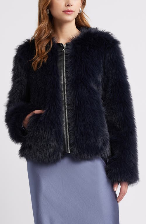 Open Edit Faux Fur Crop Jacket In Navy Blazer
