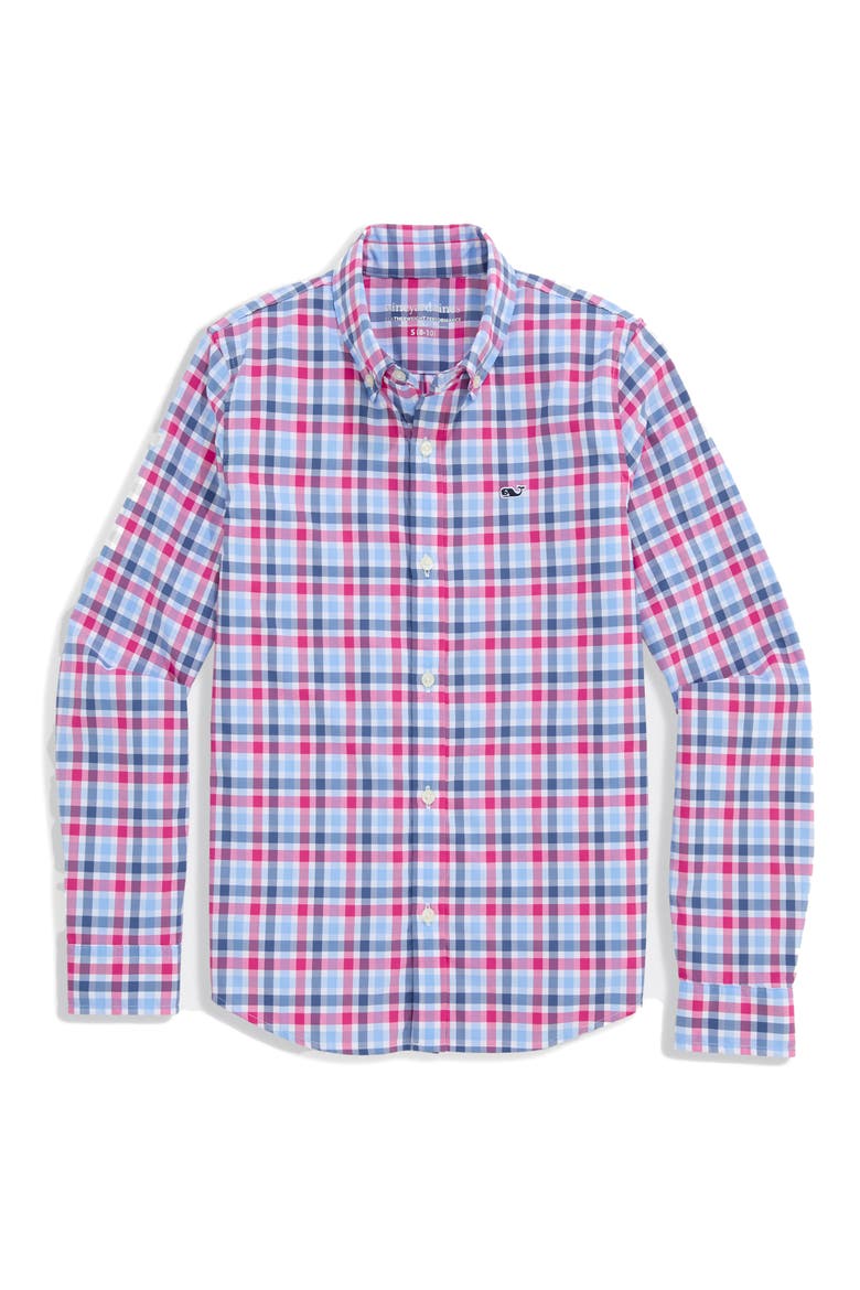 Kids' Performance Button-Down Shirt, Main, color, PINK BLUE