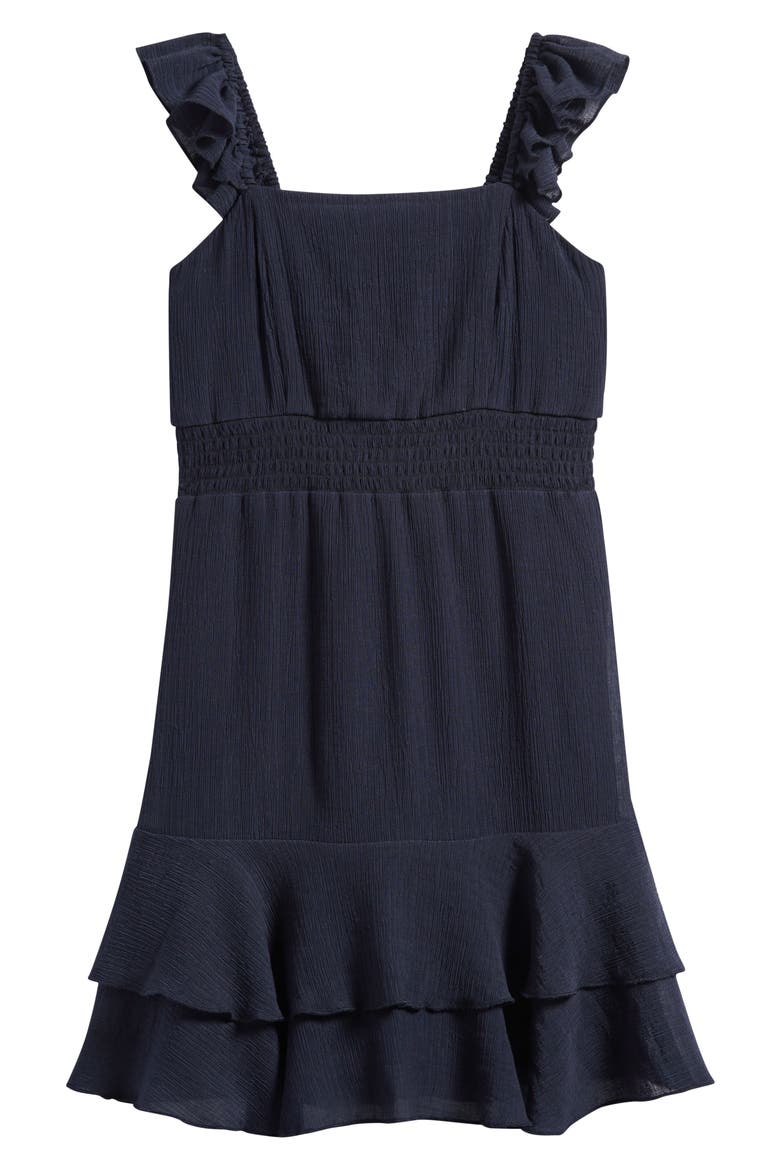 Kids' Ruffle Clip Dot Chiffon Dress, Main, color, NAVY