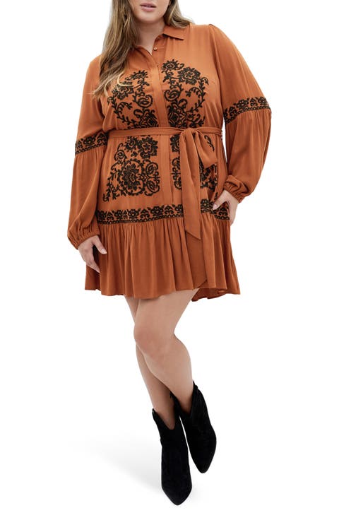 Marlie Long Sleeve Embroidered Minidress (Plus)