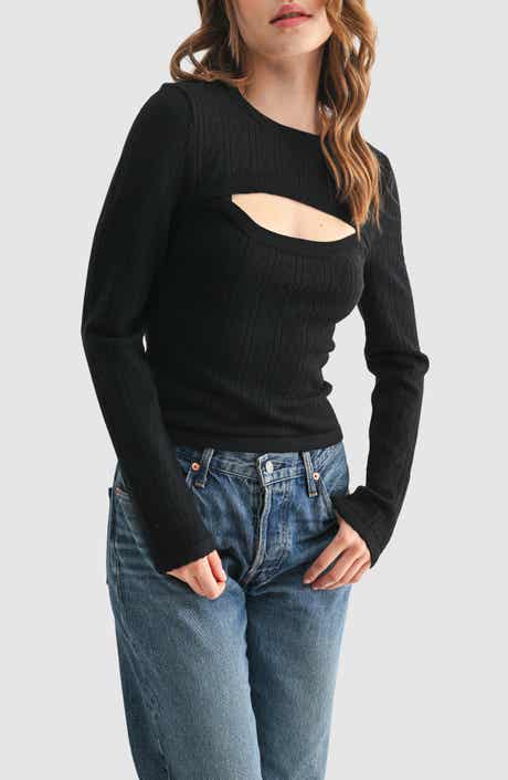 All in Favor Cutout Detail Pointelle Sweater