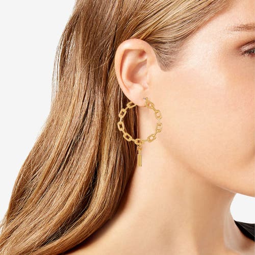 True Religion Frozen Chain Lock & Logo Hoop Earring In Gold
