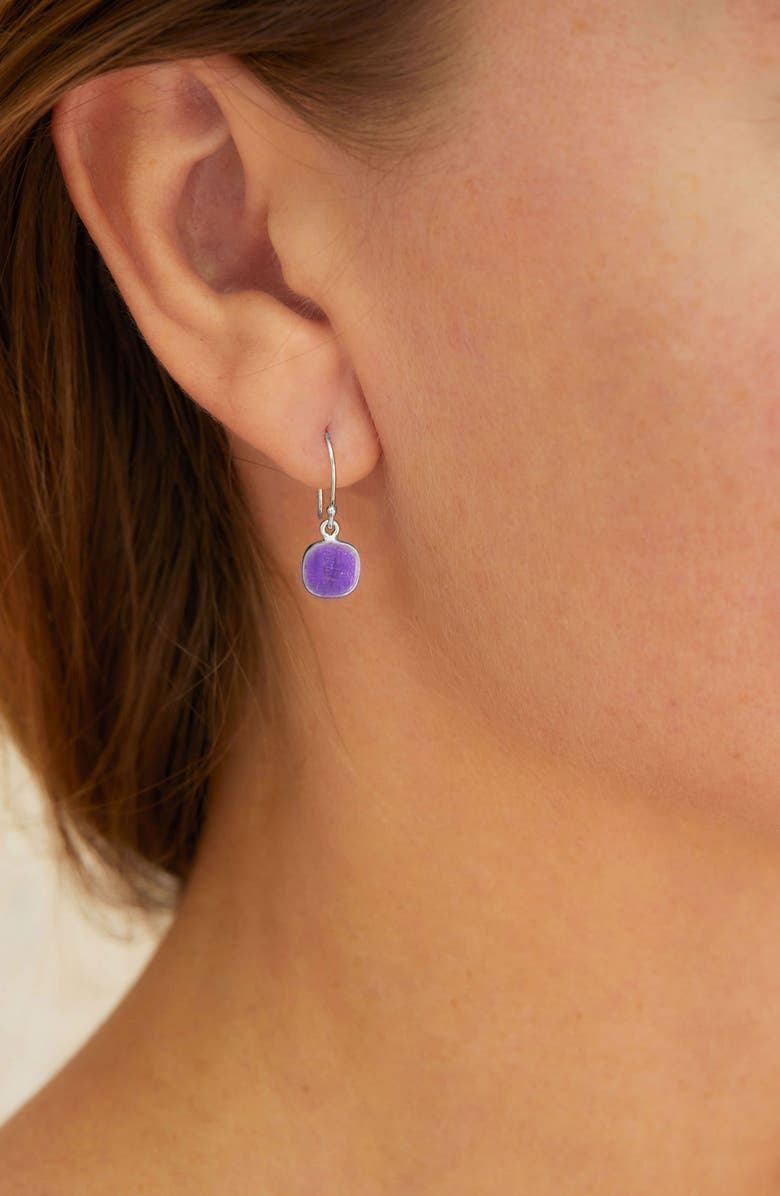 SAVVY CIE JEWELS Semiprecious Stone Cushion Drop Earrings, Alternate, color, Silver/Amethyst