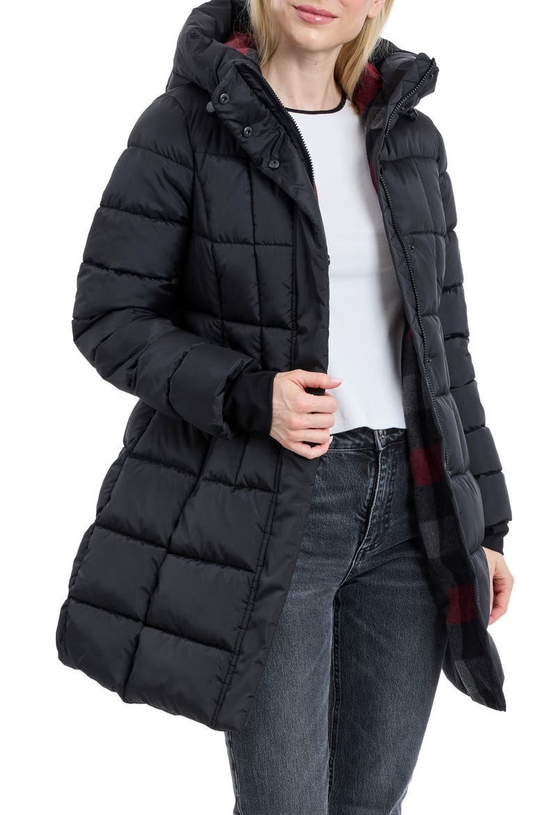 Fitted Puffer Coat, Alternate, color, BLACK