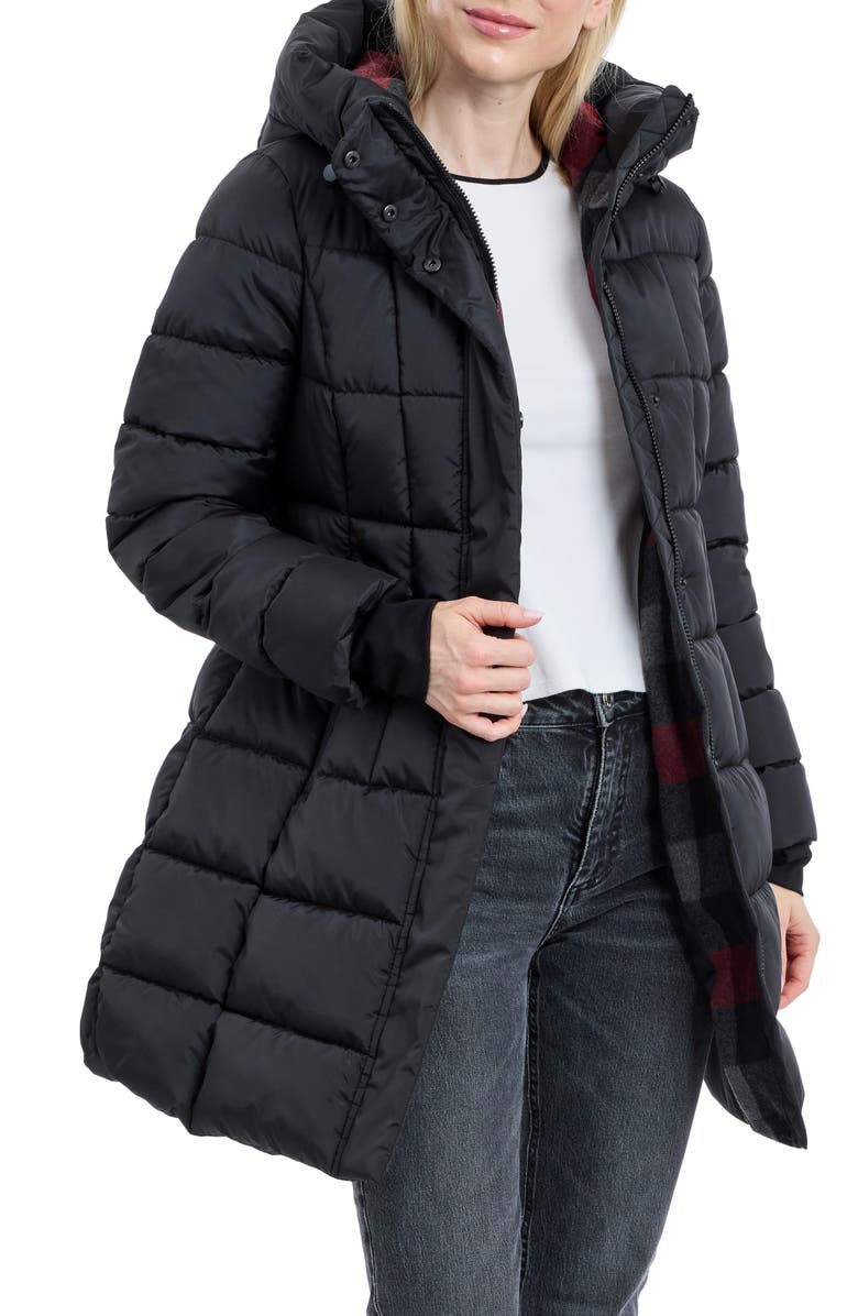 London Fog Fitted Puffer Coat, Alternate, color, Black