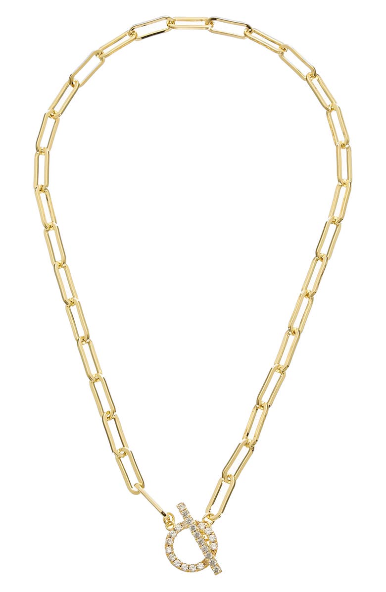 Juvell Cubic Zirconia Toggle Paper Clip Chain Necklace, Main, color, Yellow