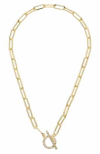 Juvell Cubic Zirconia Toggle Paper Clip Chain Necklace