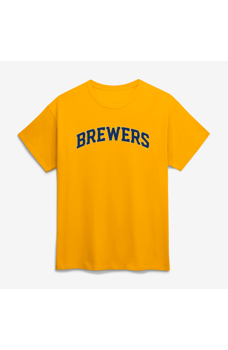Logo Athletic Men's Logo Athletic Gold Milwaukee Brewers Wordmark T-Shirt, Main, color, Gold