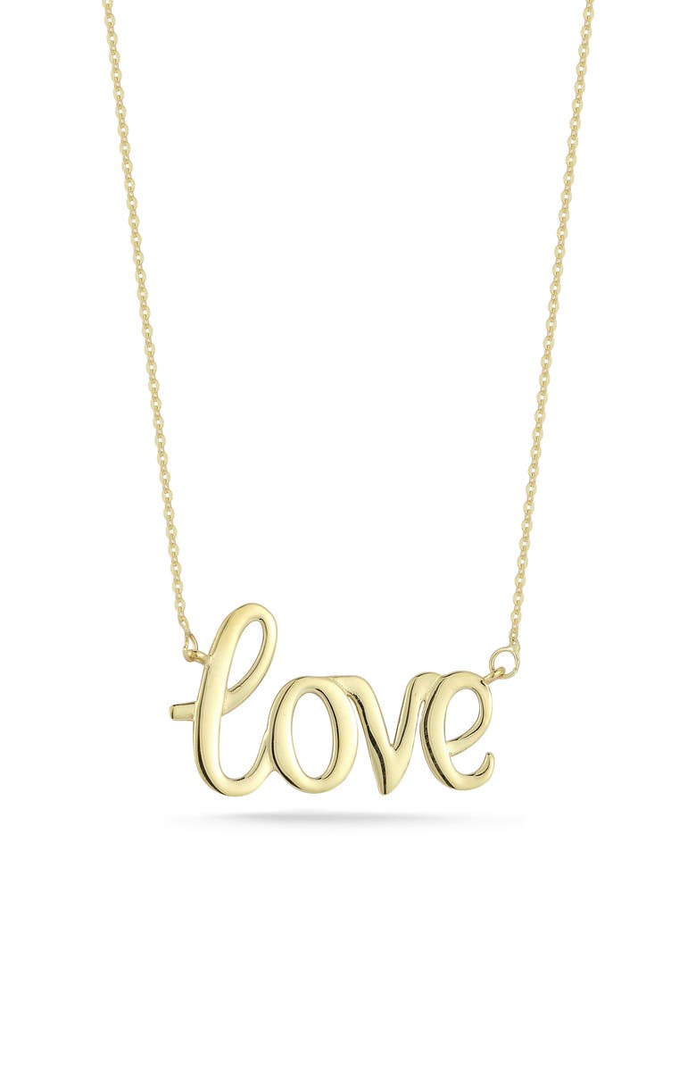 Ember Fine Jewelry 14K Yellow Gold Love Script Pendant Necklace, Main, color, Gold